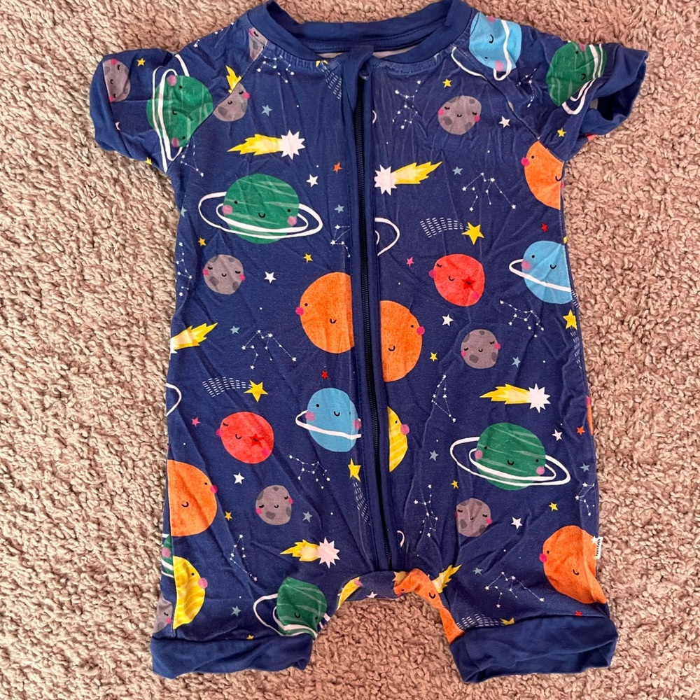 Little Sleepies 3-6 month shortie romper in Space